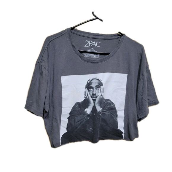 2 Pac Rap Hip Hop Cropped T Shirt One Size S-XL Gray - Picture 3 of 6